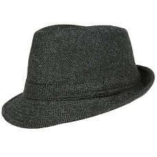 Fedora Hats – 12 PCS Herringbone Print - Black/ Grey - HT-FHT2211DBG